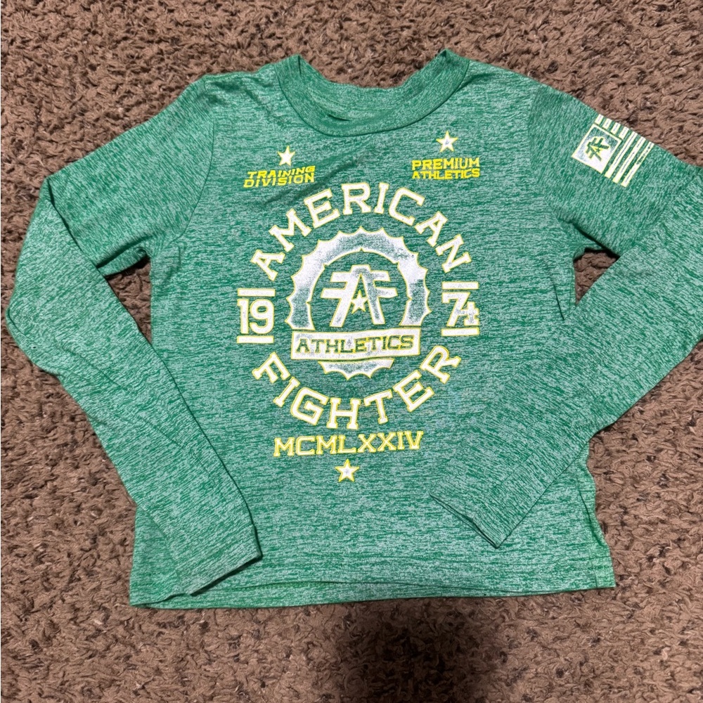 American Fighter Green Long Sleeve Tee with Vintage Graphic
